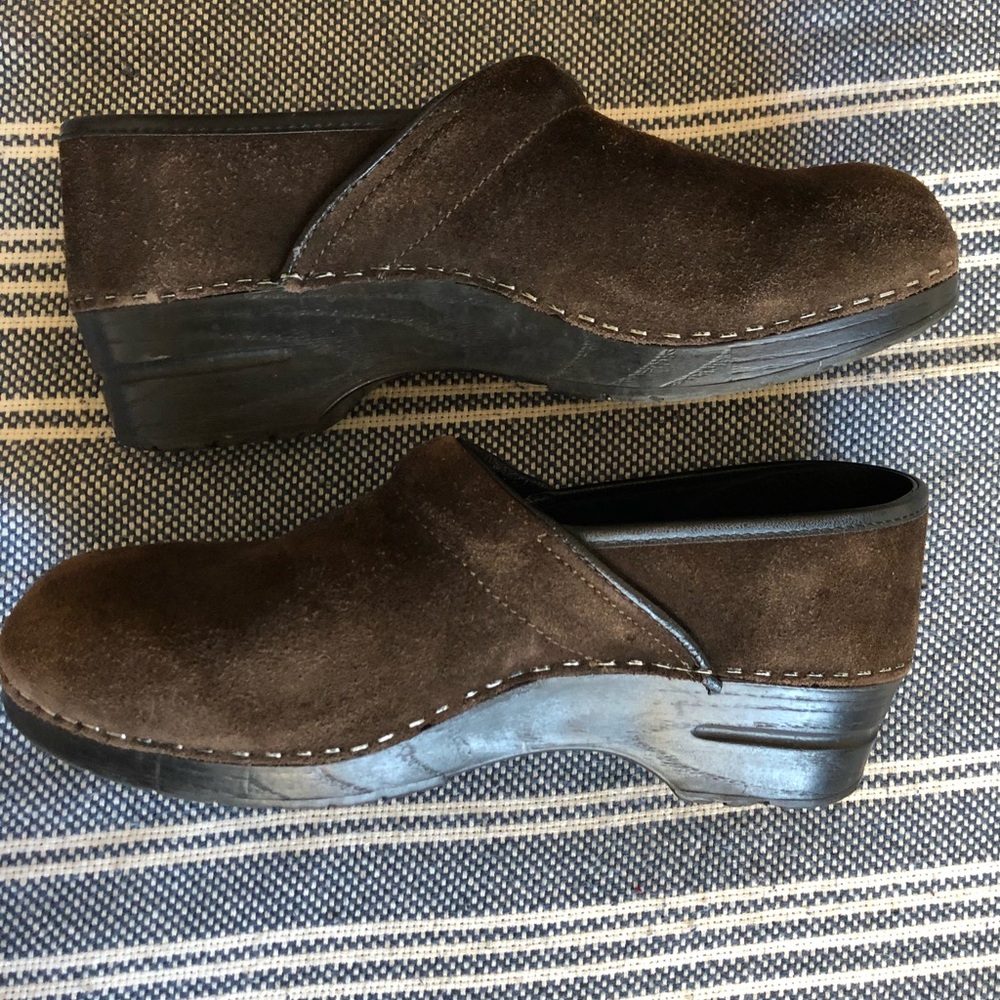Brown suede Dansko clogs